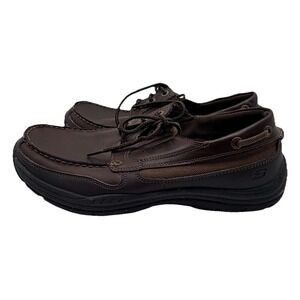 Skechers Shoes Men's Sz 9 Brown Relaxed Fit Memory Foam Leather Upper Boat